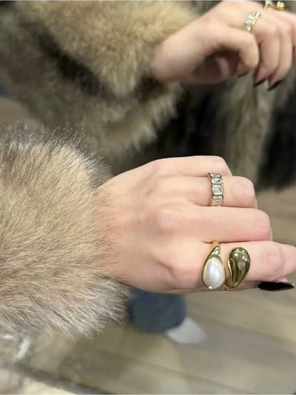 Hypoallergenic Waterproof Gold Pearl Statement Ring